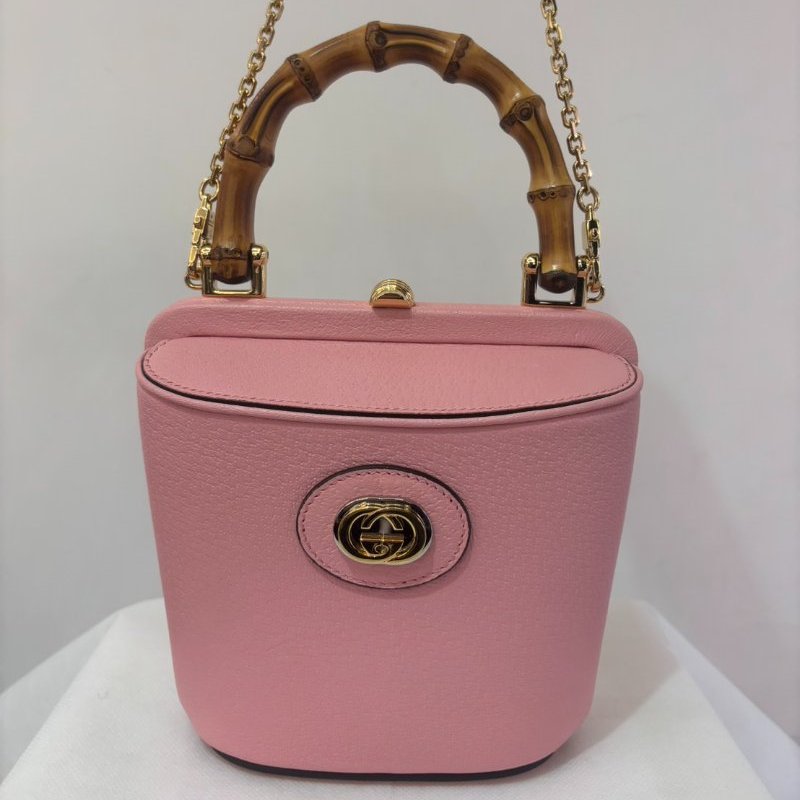 GUCCI粉牛皮硬殼竹桶鍊包-1