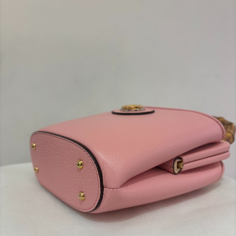 GUCCI粉牛皮硬殼竹桶鍊包-5