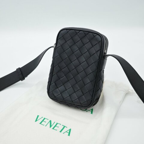 Bottega Veneta 寶緹嘉 Getaway Phone Pouch 黑色牛皮 編織 直立手機包 斜背包 肩背包