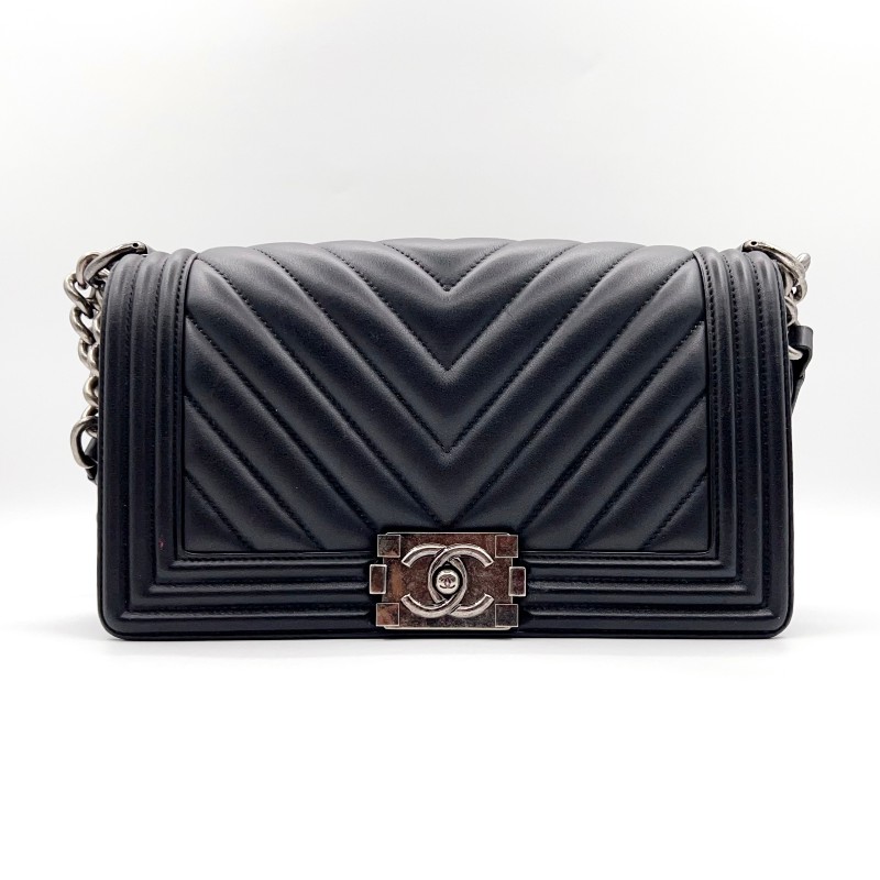 Chanel 黑色V紋 中號25cm Leboy-0