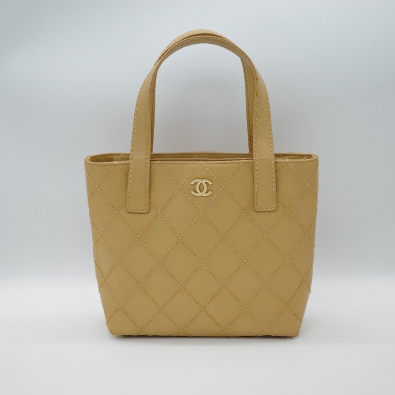 Chanel 香奈兒 Vivian 薇薇安 奶茶色 牛皮 外縫包 手提包 單肩包-0