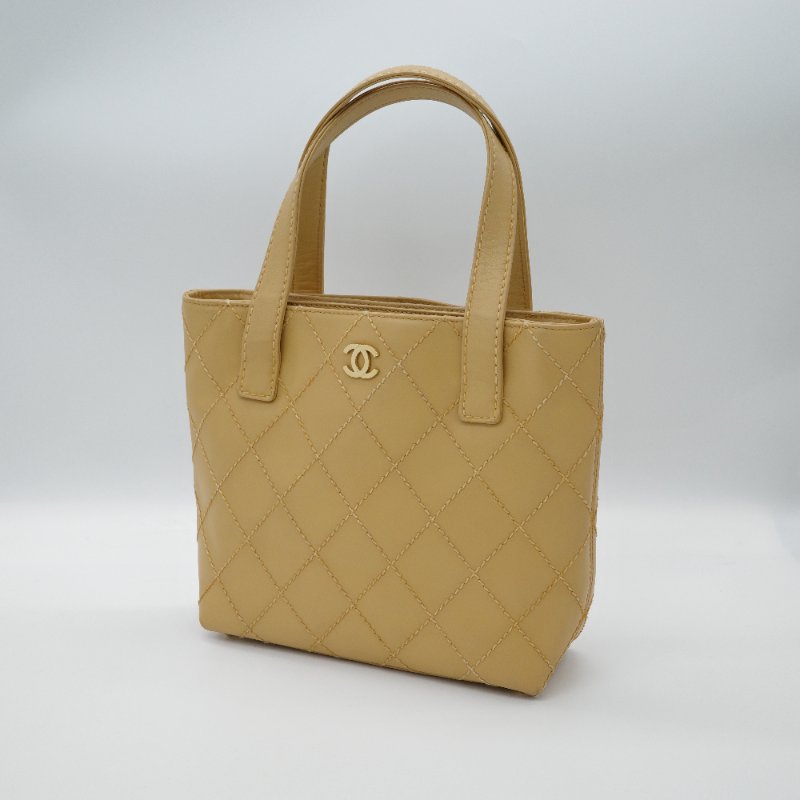 Chanel 香奈兒 Vivian 薇薇安 奶茶色 牛皮 外縫包 手提包 單肩包-1