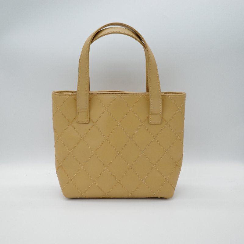 Chanel 香奈兒 Vivian 薇薇安 奶茶色 牛皮 外縫包 手提包 單肩包-3