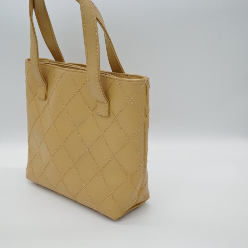 Chanel 香奈兒 Vivian 薇薇安 奶茶色 牛皮 外縫包 手提包 單肩包-4