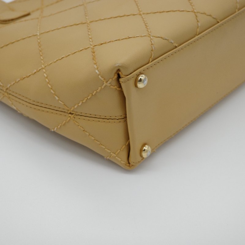 Chanel 香奈兒 Vivian 薇薇安 奶茶色 牛皮 外縫包 手提包 單肩包-6