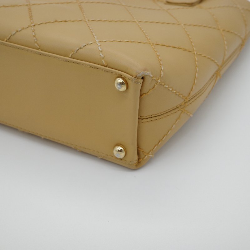 Chanel 香奈兒 Vivian 薇薇安 奶茶色 牛皮 外縫包 手提包 單肩包-7