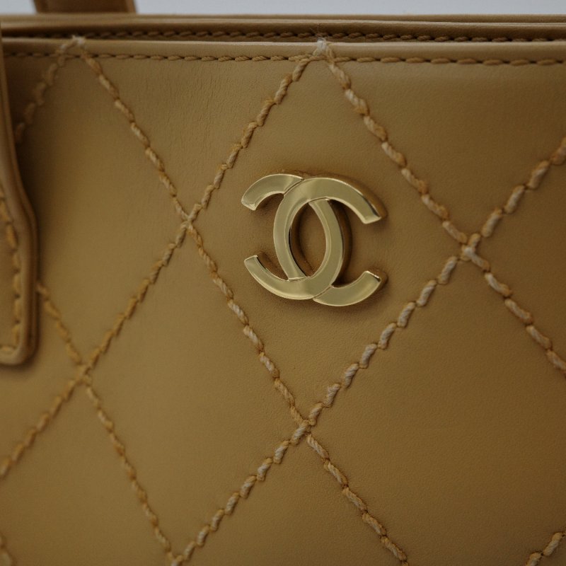 Chanel 香奈兒 Vivian 薇薇安 奶茶色 牛皮 外縫包 手提包 單肩包-8