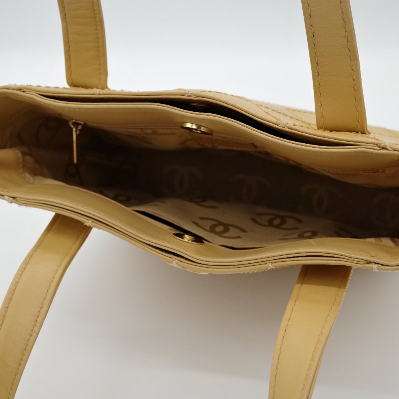 Chanel 香奈兒 Vivian 薇薇安 奶茶色 牛皮 外縫包 手提包 單肩包-9