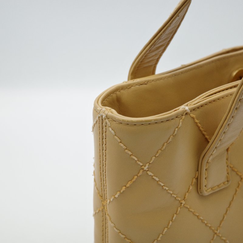 Chanel 香奈兒 Vivian 薇薇安 奶茶色 牛皮 外縫包 手提包 單肩包-10