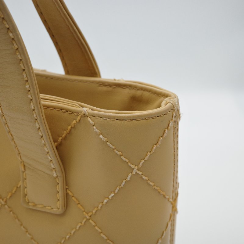 Chanel 香奈兒 Vivian 薇薇安 奶茶色 牛皮 外縫包 手提包 單肩包-11