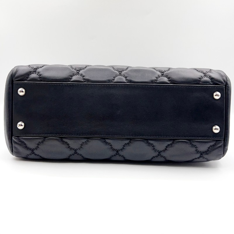 Chanel 黑銀琺瑯釦外縫線黑色機場包 肩背包-4