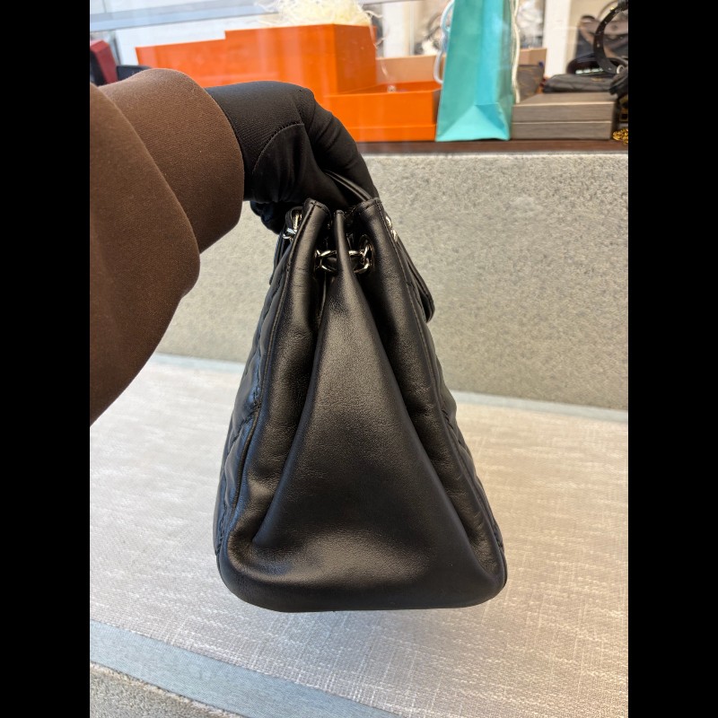 Chanel 黑銀琺瑯釦外縫線黑色機場包 肩背包-9