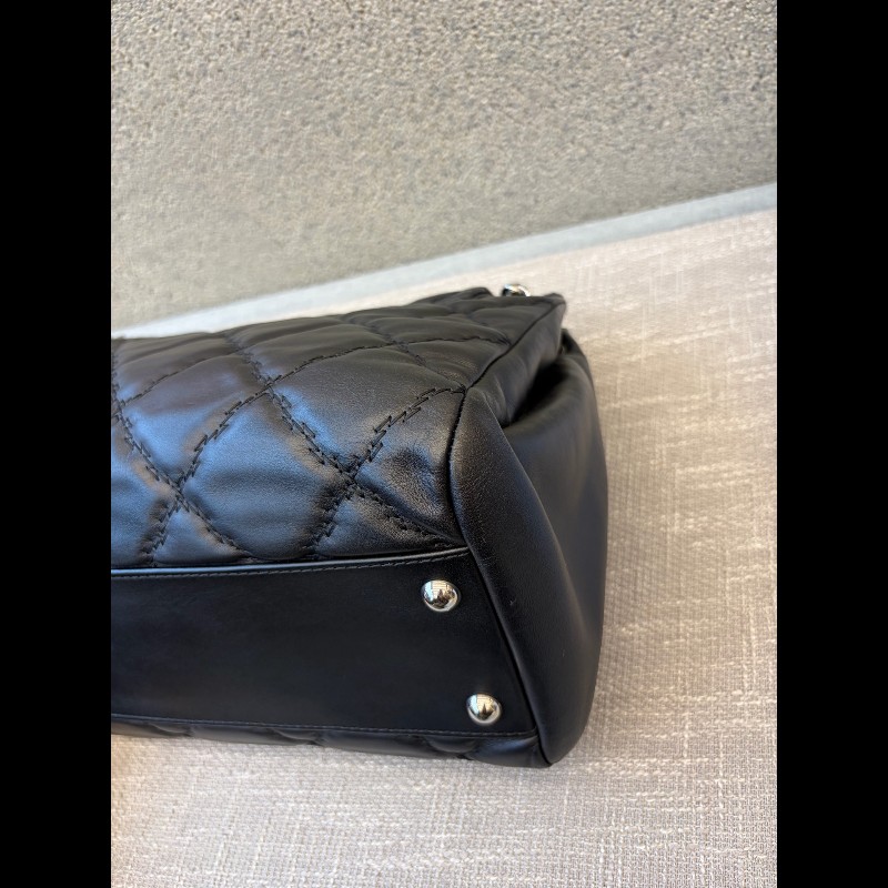 Chanel 黑銀琺瑯釦外縫線黑色機場包 肩背包-11