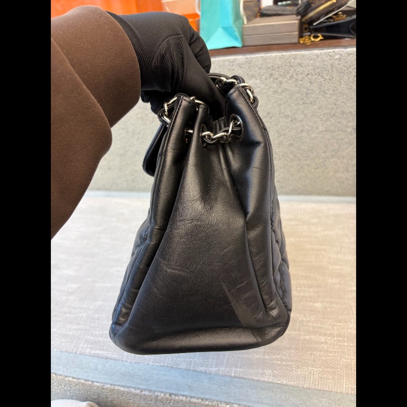 Chanel 黑銀琺瑯釦外縫線黑色機場包 肩背包-13