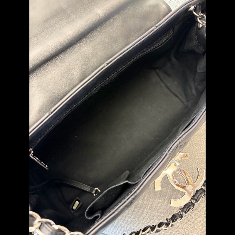 Chanel 黑銀琺瑯釦外縫線黑色機場包 肩背包-15