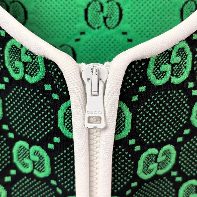 ::GUCCI:: 黑綠滿版雙G花紋 拉鍊背心 上衣 可單穿L號-4