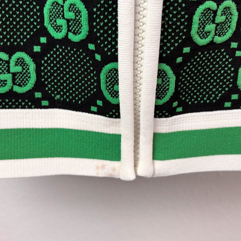 ::GUCCI:: 黑綠滿版雙G花紋 拉鍊背心 上衣 可單穿L號-5