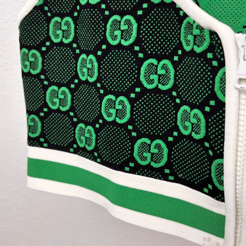 ::GUCCI:: 黑綠滿版雙G花紋 拉鍊背心 上衣 可單穿L號-10