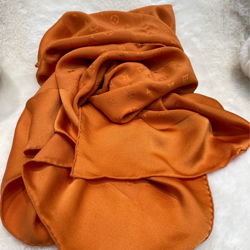 Lv 路易威登 100% 絲 橙色老花大絲巾I813-2