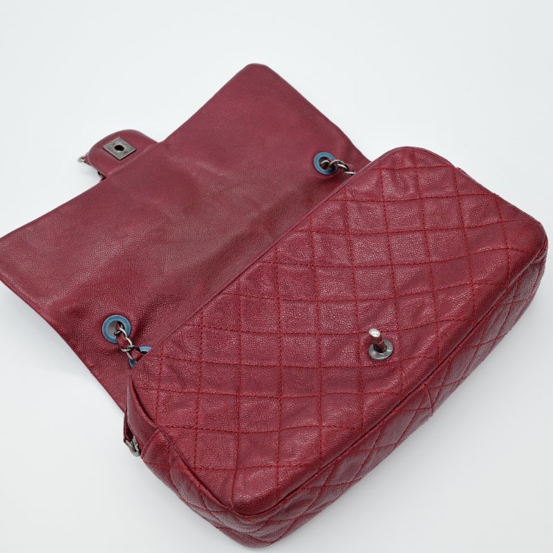 Chanel 香奈兒Classic 經典口蓋 深紅色 荔枝牛皮 銀釦 拉鍊款 單肩包 斜背包-4