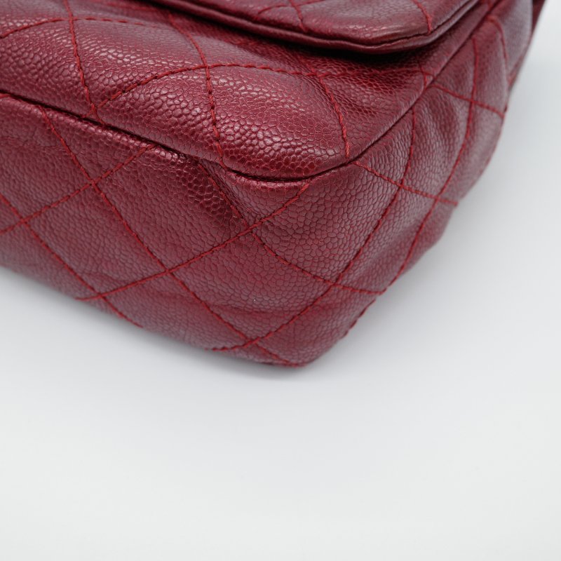 Chanel 香奈兒Classic 經典口蓋 深紅色 荔枝牛皮 銀釦 拉鍊款 單肩包 斜背包-7