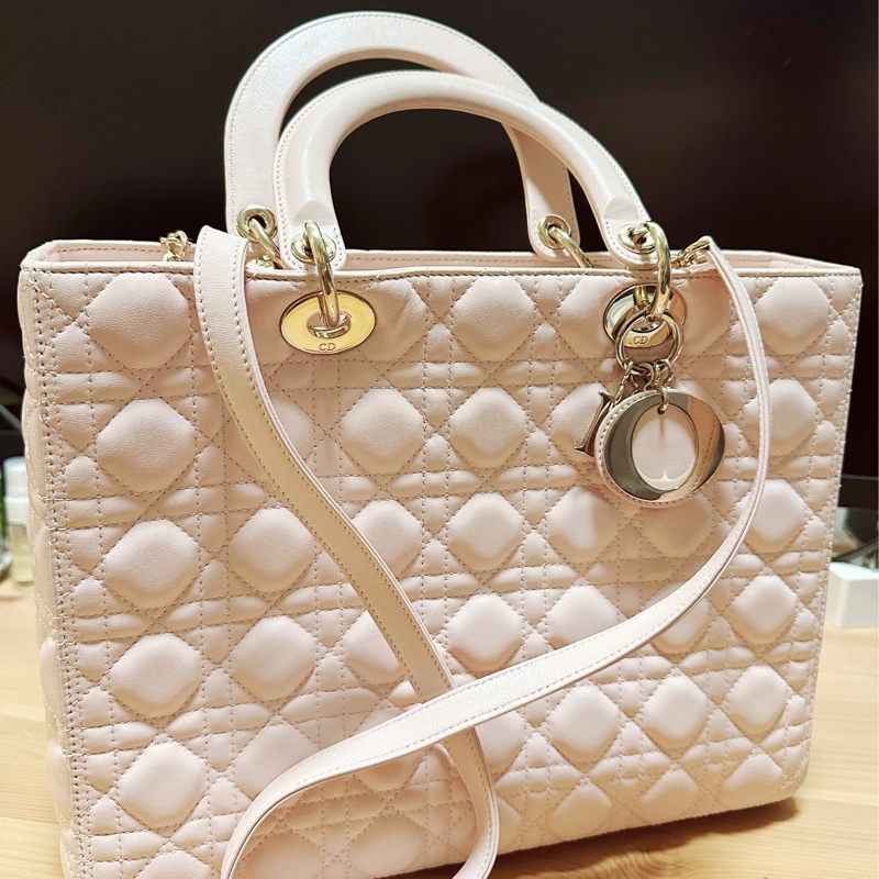 大號Lady Dior 淡粉色金扣XLarge Shopper-7格（32x25x12）-2