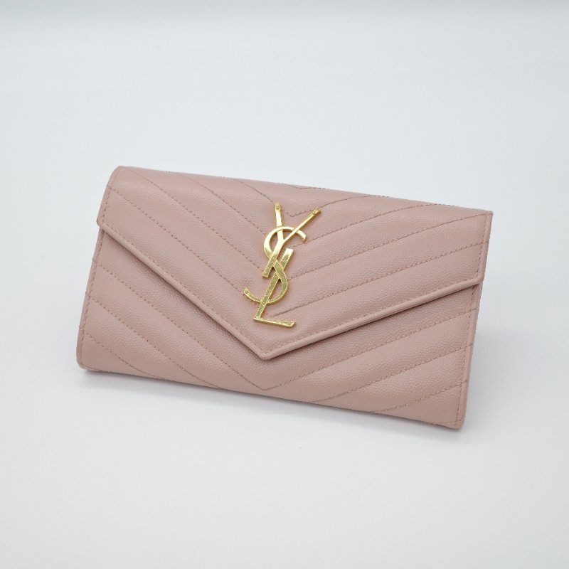 Saint Laurent 聖羅蘭 Cassandre 櫻花粉 牛皮 絎縫 皮革錢包 長錢包 （有送改造鏈條包配件）-1