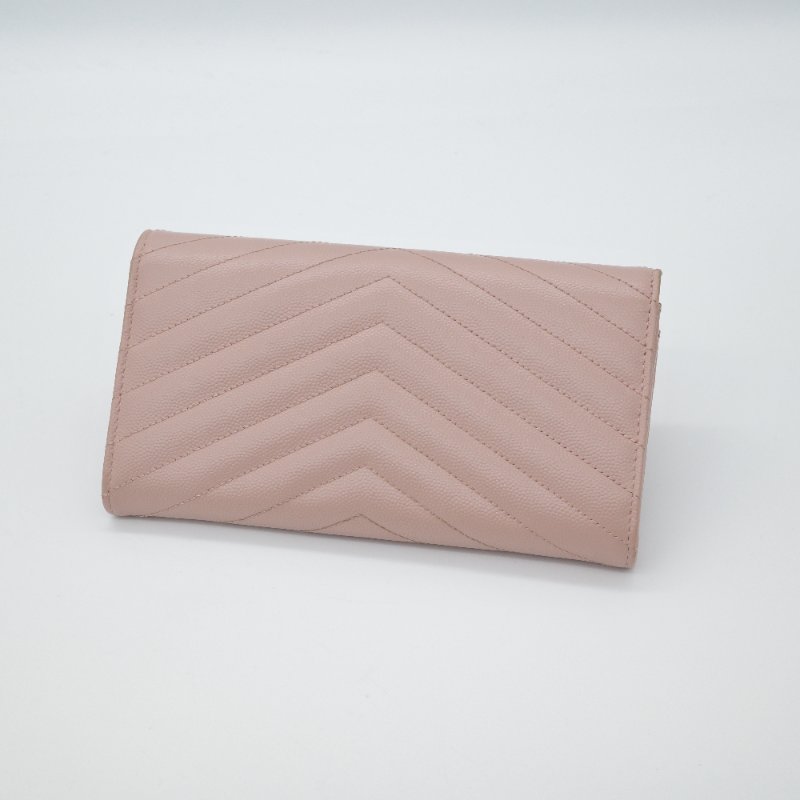 Saint Laurent 聖羅蘭 Cassandre 櫻花粉 牛皮 絎縫 皮革錢包 長錢包 （有送改造鏈條包配件）-2