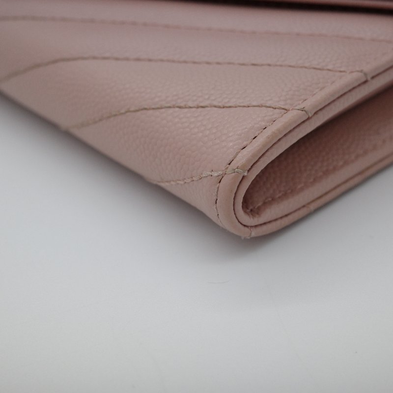Saint Laurent 聖羅蘭 Cassandre 櫻花粉 牛皮 絎縫 皮革錢包 長錢包 （有送改造鏈條包配件）-5
