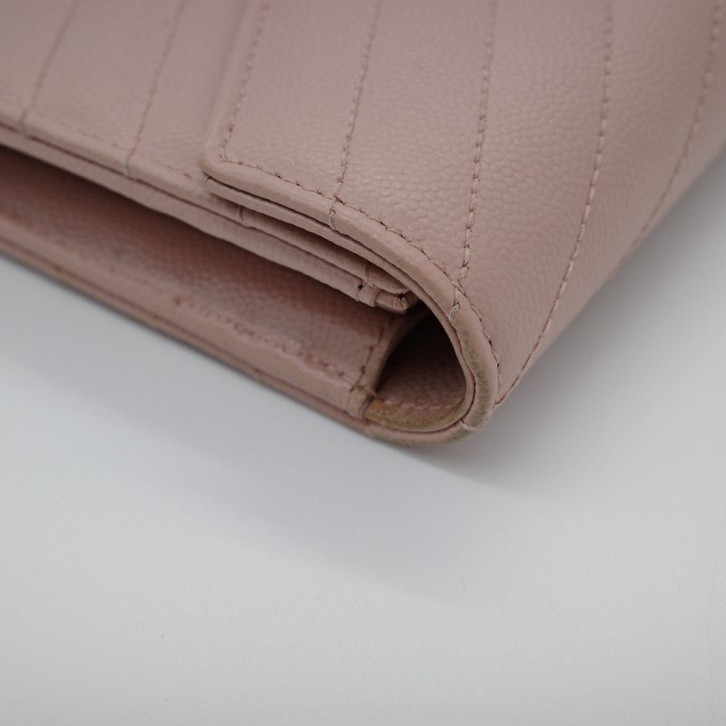 Saint Laurent 聖羅蘭 Cassandre 櫻花粉 牛皮 絎縫 皮革錢包 長錢包 （有送改造鏈條包配件）-6