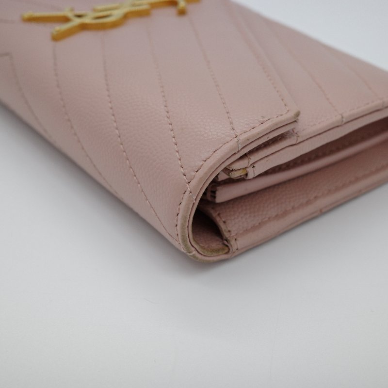 Saint Laurent 聖羅蘭 Cassandre 櫻花粉 牛皮 絎縫 皮革錢包 長錢包 （有送改造鏈條包配件）-7