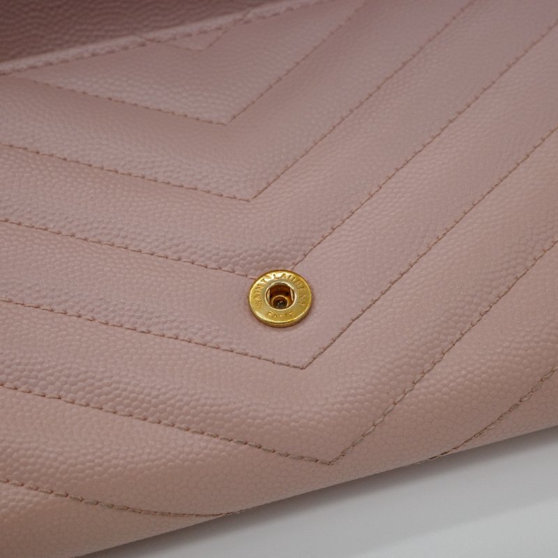 Saint Laurent 聖羅蘭 Cassandre 櫻花粉 牛皮 絎縫 皮革錢包 長錢包 （有送改造鏈條包配件）-11