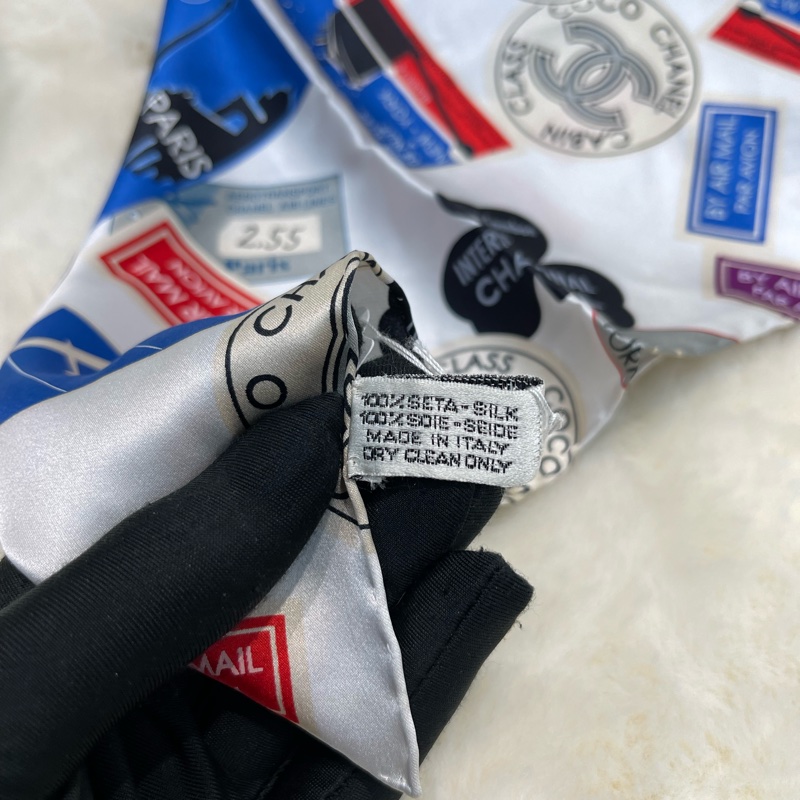 Chanel 香奈兒 徽章系列 全絲絲巾 紅色白色藍色I812-14