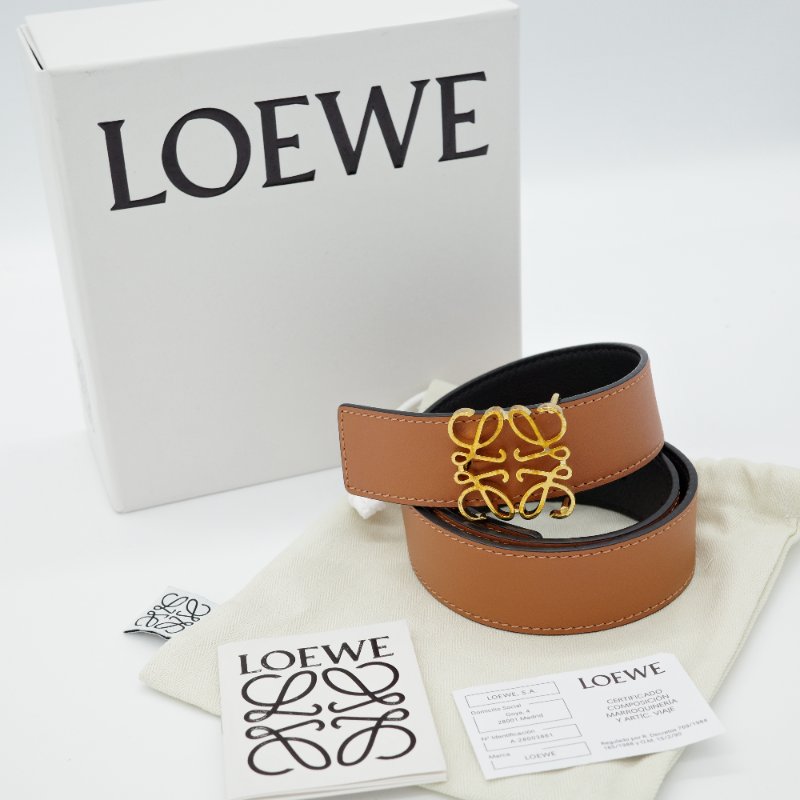 LOEWE羅意威平滑扣皮革 腰帶棕色寬約2.8cm-0