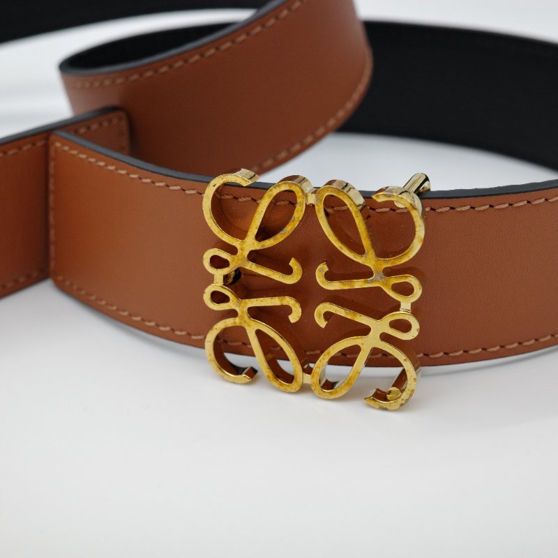 LOEWE羅意威平滑扣皮革 腰帶棕色寬約2.8cm-3