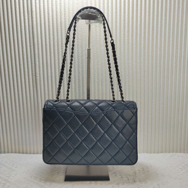 CHANEL荔枝纹牛皮蓝色口蓋包 肩背包-1