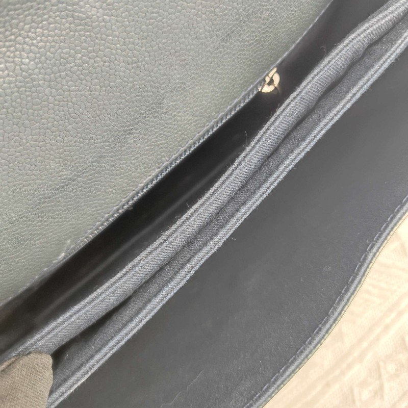 CHANEL荔枝纹牛皮蓝色口蓋包 肩背包-8