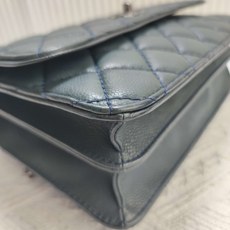 CHANEL荔枝纹牛皮蓝色口蓋包 肩背包-10