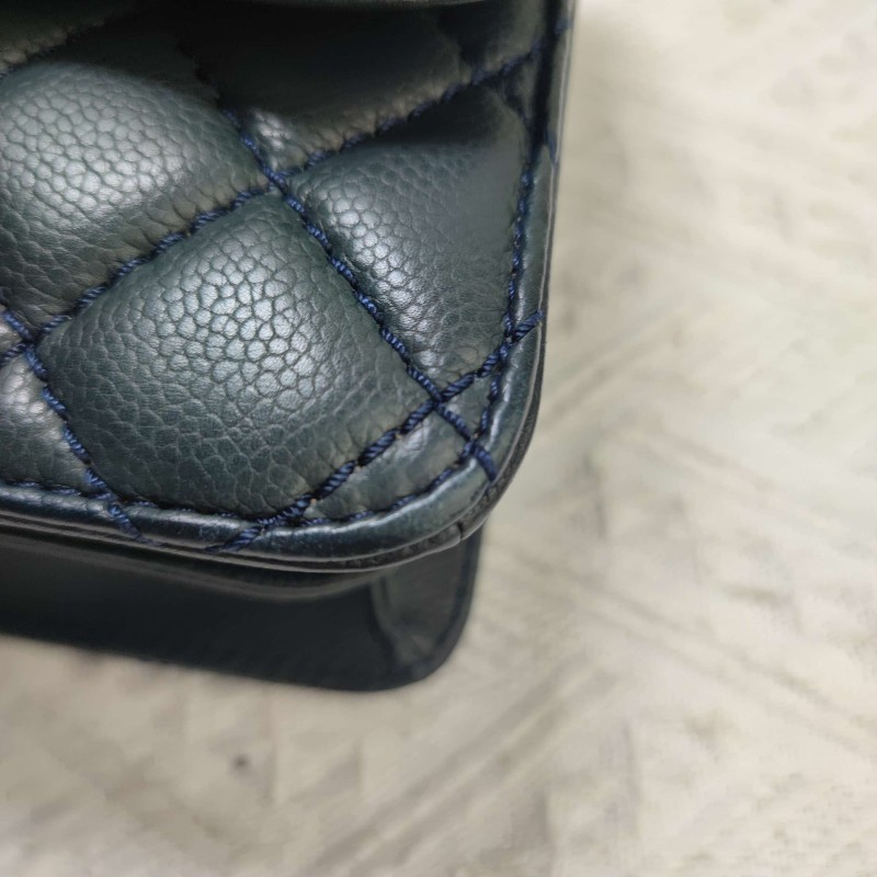 CHANEL荔枝纹牛皮蓝色口蓋包 肩背包-11