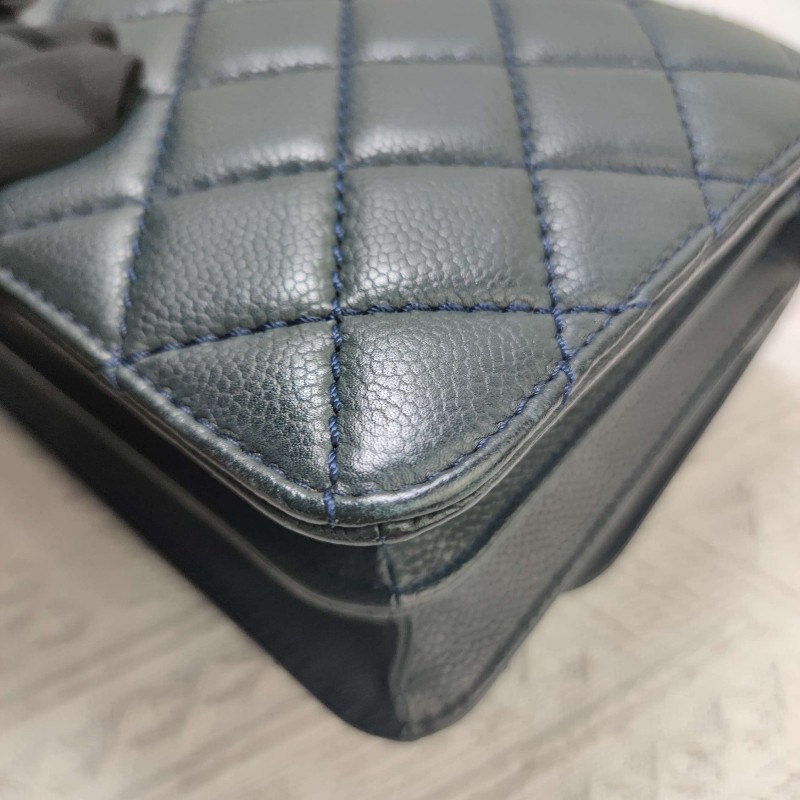 CHANEL荔枝纹牛皮蓝色口蓋包 肩背包-18