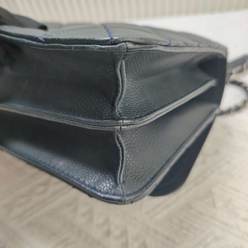 CHANEL荔枝纹牛皮蓝色口蓋包 肩背包-19