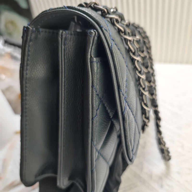 CHANEL荔枝纹牛皮蓝色口蓋包 肩背包-21