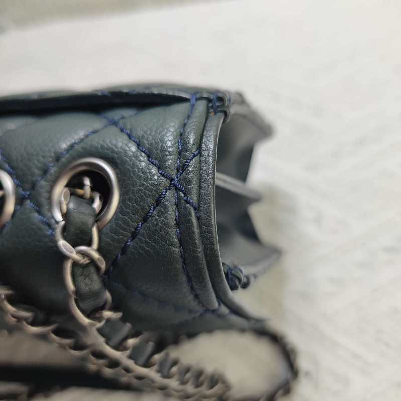 CHANEL荔枝纹牛皮蓝色口蓋包 肩背包-23