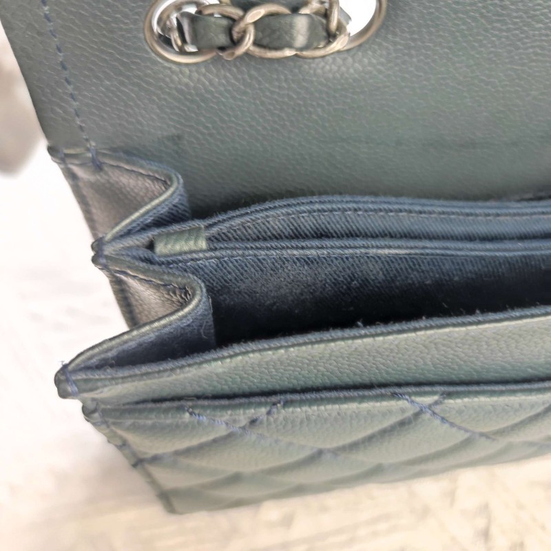 CHANEL荔枝纹牛皮蓝色口蓋包 肩背包-30