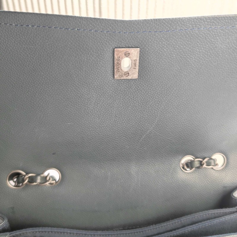 CHANEL荔枝纹牛皮蓝色口蓋包 肩背包-31