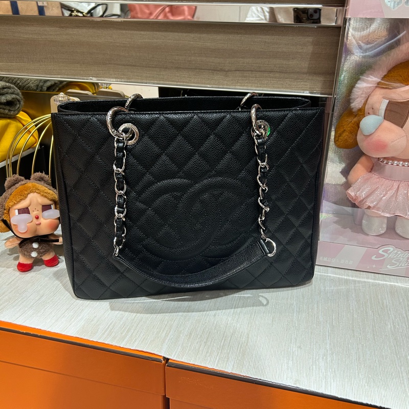 Chanel Gst grand shopping tote bag 黑色魚子醬牛皮-2