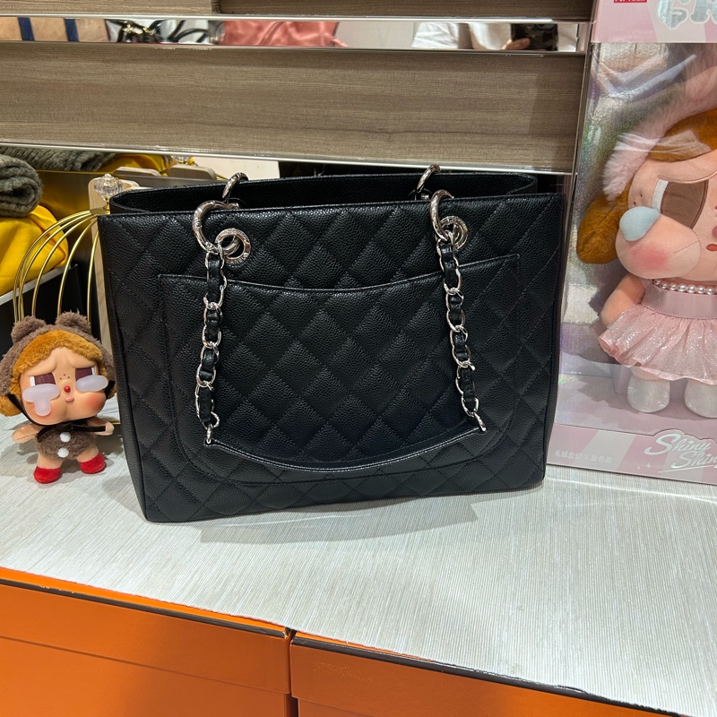 Chanel Gst grand shopping tote bag 黑色魚子醬牛皮-3