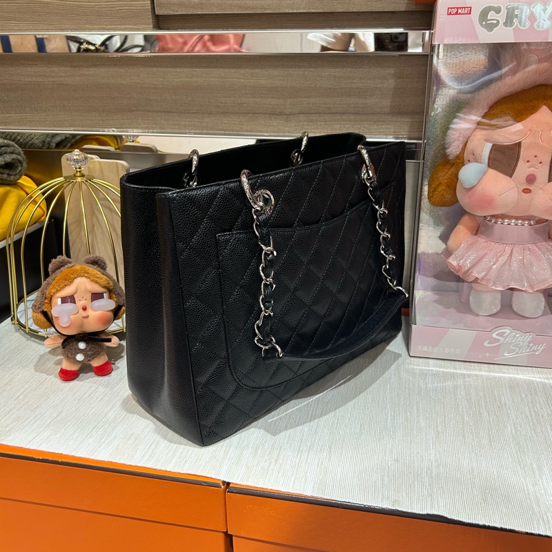 Chanel Gst grand shopping tote bag 黑色魚子醬牛皮-4