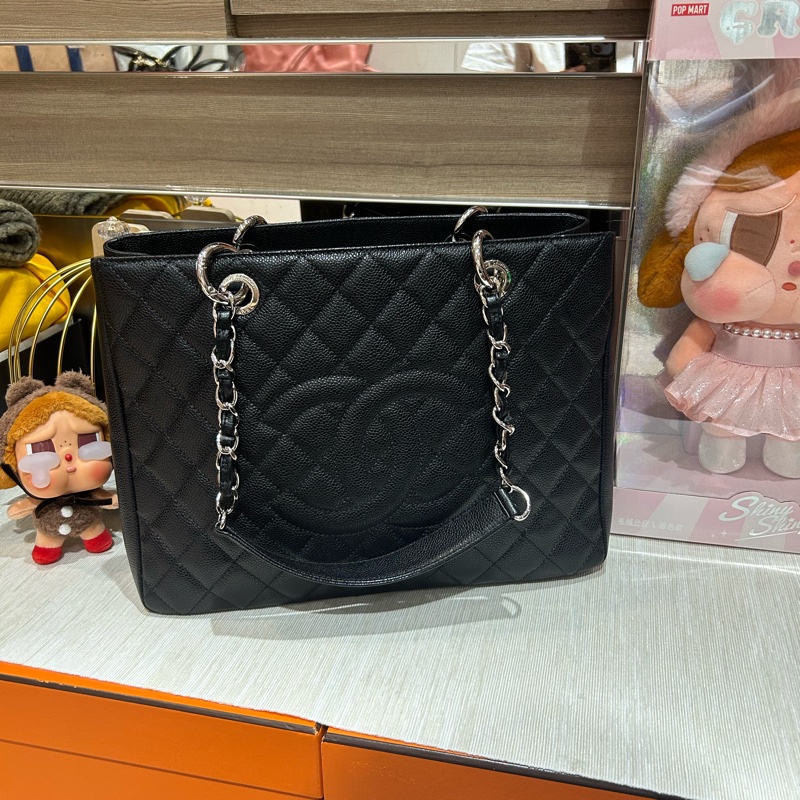 Chanel Gst grand shopping tote bag 黑色魚子醬牛皮-5