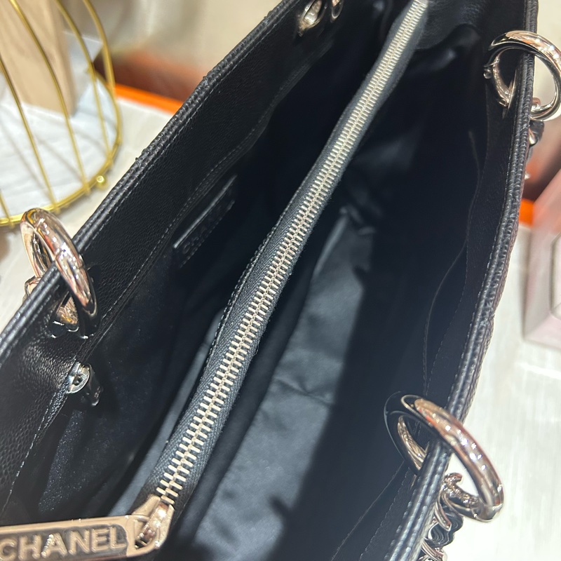 Chanel Gst grand shopping tote bag 黑色魚子醬牛皮-6